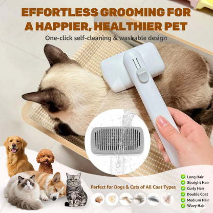 Dog & Cat Self-Cleaning Deshedding Slicker Comb - 1-Click Release Shedding Grooming Brush for Shed Control, Easy Clean, No Hair Picking