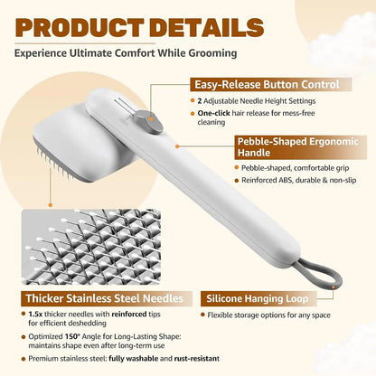 Dog & Cat Self-Cleaning Deshedding Slicker Comb - 1-Click Release Shedding Grooming Brush for Shed Control, Easy Clean, No Hair Picking