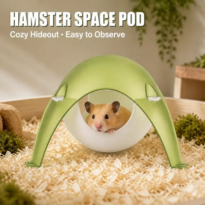 TUFFYUKI Plastic Hamster Hideout House for Cages, Translucent Easy-To-Observe Space Pod with Wide Entrance, Curved Cozy Shelter, Stable Anti-Slip Feet, Small Animal Habitat Accessory for Dwarf/Syrian Hamsters