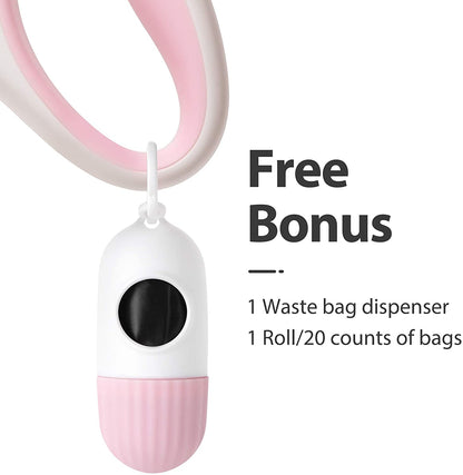 Premium 10ft Retractable Dog Leash with Poop Bag Dispenser – Perfect for X-Small Dogs and Cats, Stylish White & Pink Design