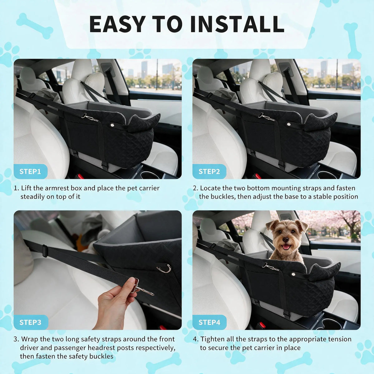 Soft Fabric Paw Print Dog Car Booster Seat - Armrest-Mount, Portable Pet Basket, Safe Travel Carrier Bed for Small-Medium Dogs