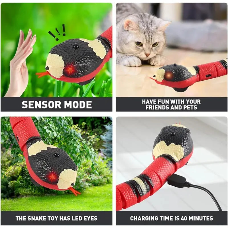 USB Rechargeable Interactive Realistic Smart Sensing Snake Cat Toy - Obstacle-Evading, No Remote Control, Halloween Prank Prop, Great Gift for Indoor Cats & Dogs, Pink