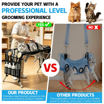 Pet Grooming Hammock for Small Dogs & Cats (Under 22 Lbs) - Stainless Steel Stand, Foldable Joint Protection Restraint Tool for Grooming Table Nail Trimming, Bathing Care