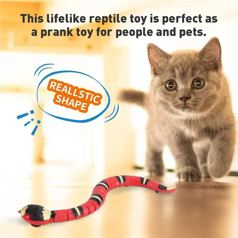USB Rechargeable Interactive Realistic Smart Sensing Snake Cat Toy - Obstacle-Evading, No Remote Control, Halloween Prank Prop, Great Gift for Indoor Cats & Dogs, Pink