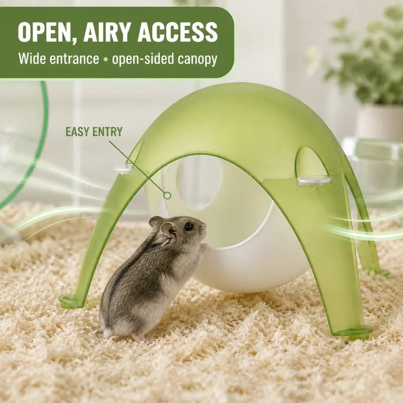 TUFFYUKI Plastic Hamster Hideout House for Cages, Translucent Easy-To-Observe Space Pod with Wide Entrance, Curved Cozy Shelter, Stable Anti-Slip Feet, Small Animal Habitat Accessory for Dwarf/Syrian Hamsters