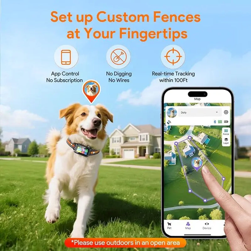 Meowant GPS Track Wireless Dog Fence System with Training Collar, Remote, Free App, 82-7000Ft Range, 3 Training Modes, Waterproof LCD Collar for Dogs over 10Lbs (Outdoor Use)