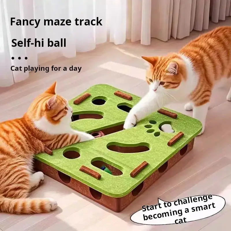 Cgreen Maze Ball Cat Toy - Felt Surface, Animal Print Play Track, Chaser Ball, Universal Size Exercise Aid, Boredom Relief Toy for Indoor Kittens