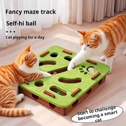 Cgreen Maze Ball Cat Toy - Felt Surface, Animal Print Play Track, Chaser Ball, Universal Size Exercise Aid, Boredom Relief Toy for Indoor Kittens
