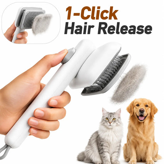 Dog & Cat Self-Cleaning Deshedding Slicker Comb - 1-Click Release Shedding Grooming Brush for Shed Control, Easy Clean, No Hair Picking