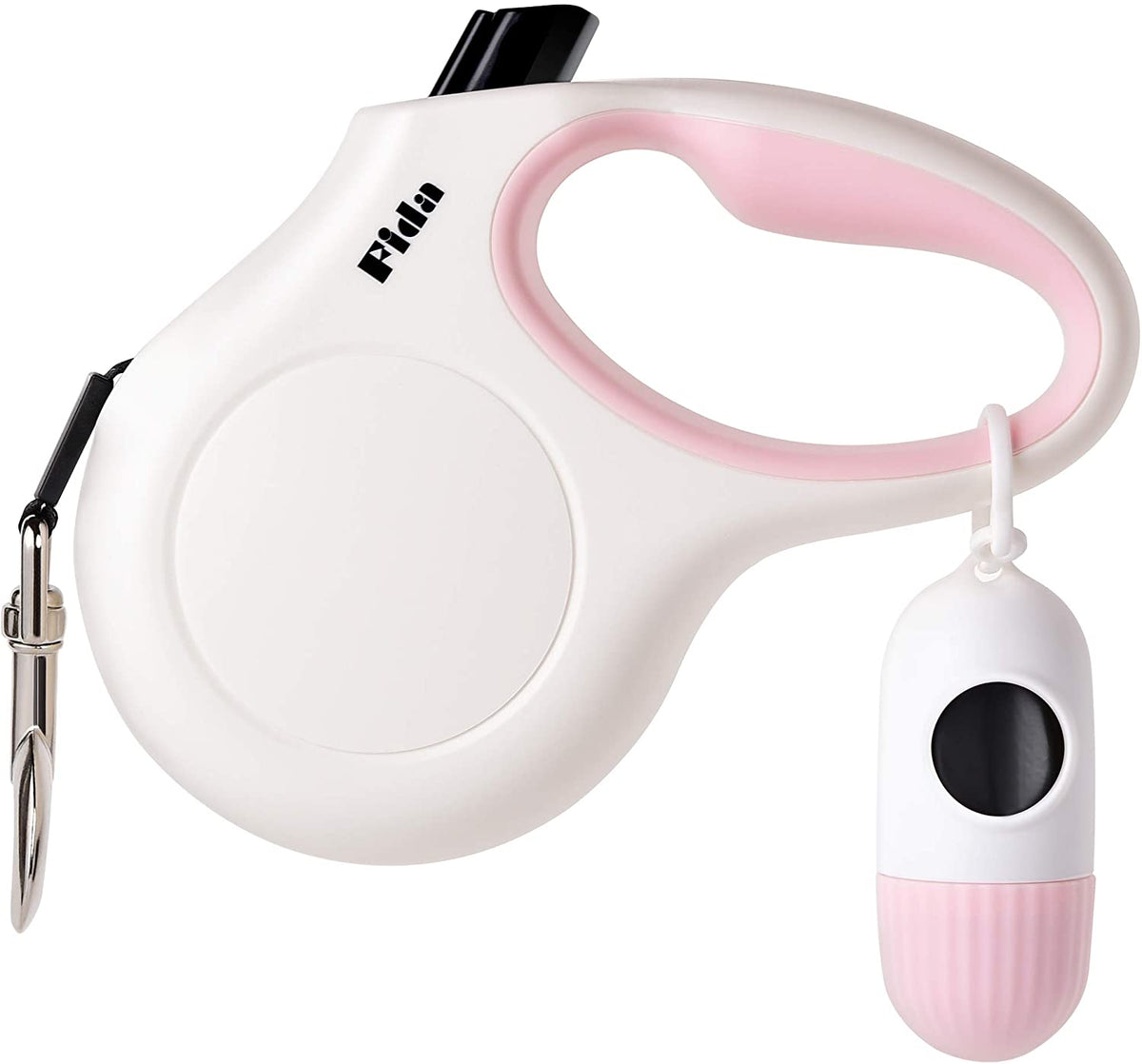Premium 10ft Retractable Dog Leash with Poop Bag Dispenser – Perfect for X-Small Dogs and Cats, Stylish White & Pink Design