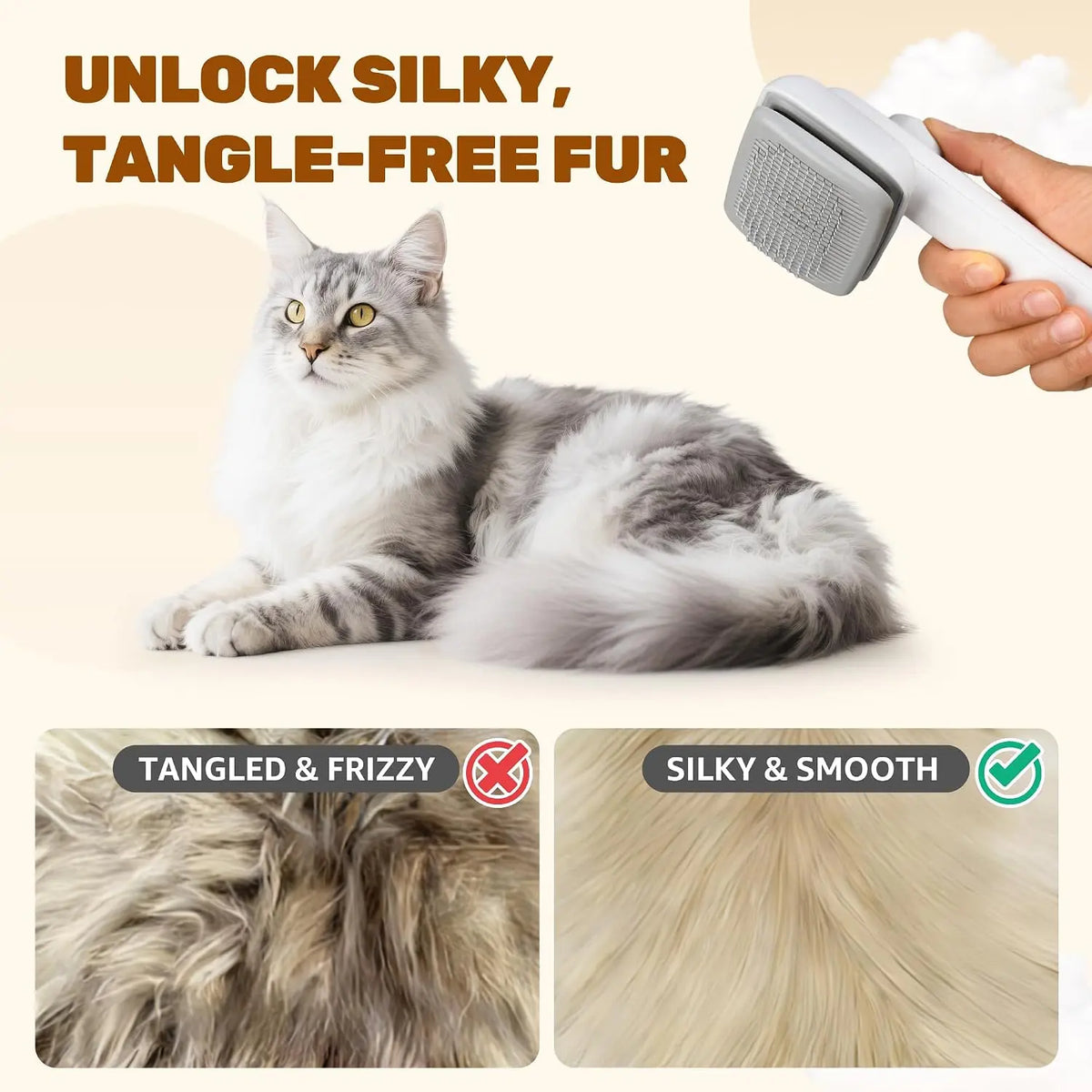 Dog & Cat Self-Cleaning Deshedding Slicker Comb - 1-Click Release Shedding Grooming Brush for Shed Control, Easy Clean, No Hair Picking