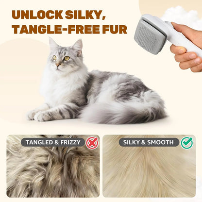 Dog & Cat Self-Cleaning Deshedding Slicker Comb - 1-Click Release Shedding Grooming Brush for Shed Control, Easy Clean, No Hair Picking