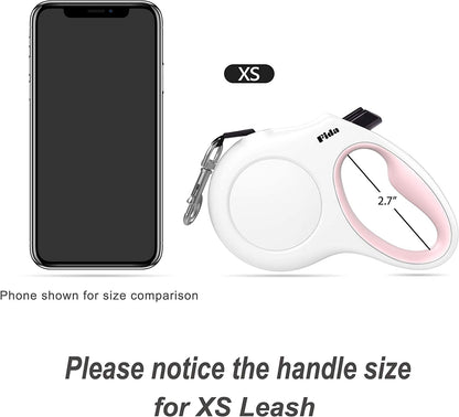 Premium 10ft Retractable Dog Leash with Poop Bag Dispenser – Perfect for X-Small Dogs and Cats, Stylish White & Pink Design