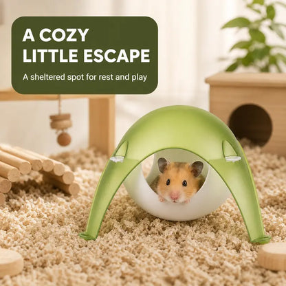 TUFFYUKI Plastic Hamster Hideout House for Cages, Translucent Easy-To-Observe Space Pod with Wide Entrance, Curved Cozy Shelter, Stable Anti-Slip Feet, Small Animal Habitat Accessory for Dwarf/Syrian Hamsters
