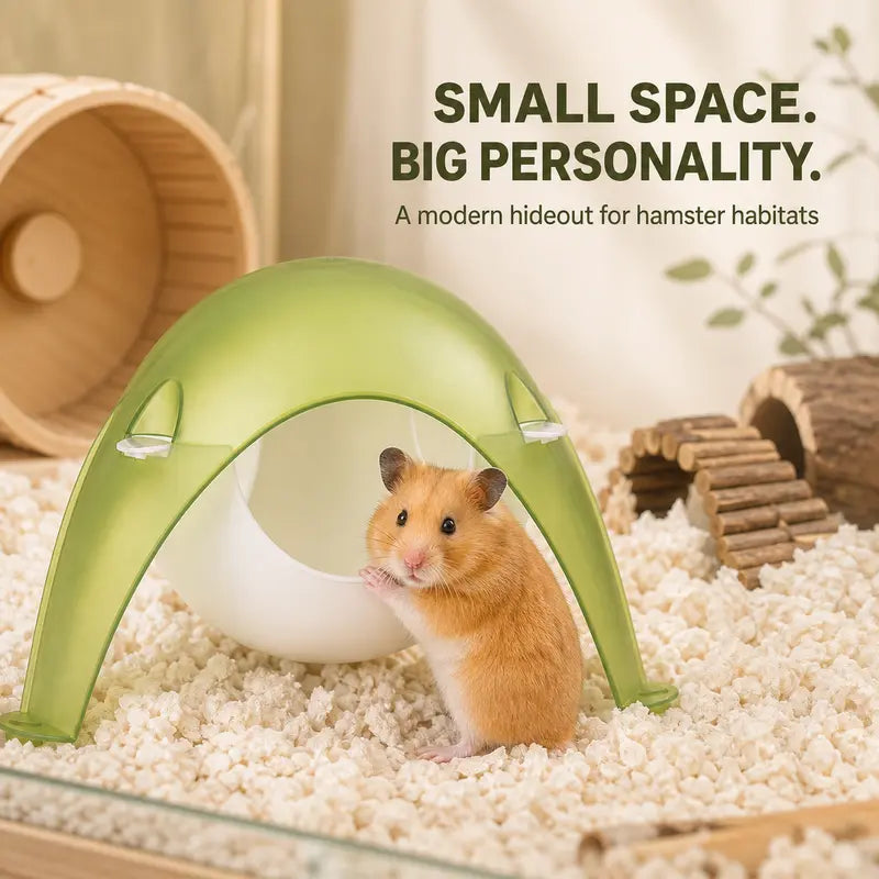 TUFFYUKI Plastic Hamster Hideout House for Cages, Translucent Easy-To-Observe Space Pod with Wide Entrance, Curved Cozy Shelter, Stable Anti-Slip Feet, Small Animal Habitat Accessory for Dwarf/Syrian Hamsters