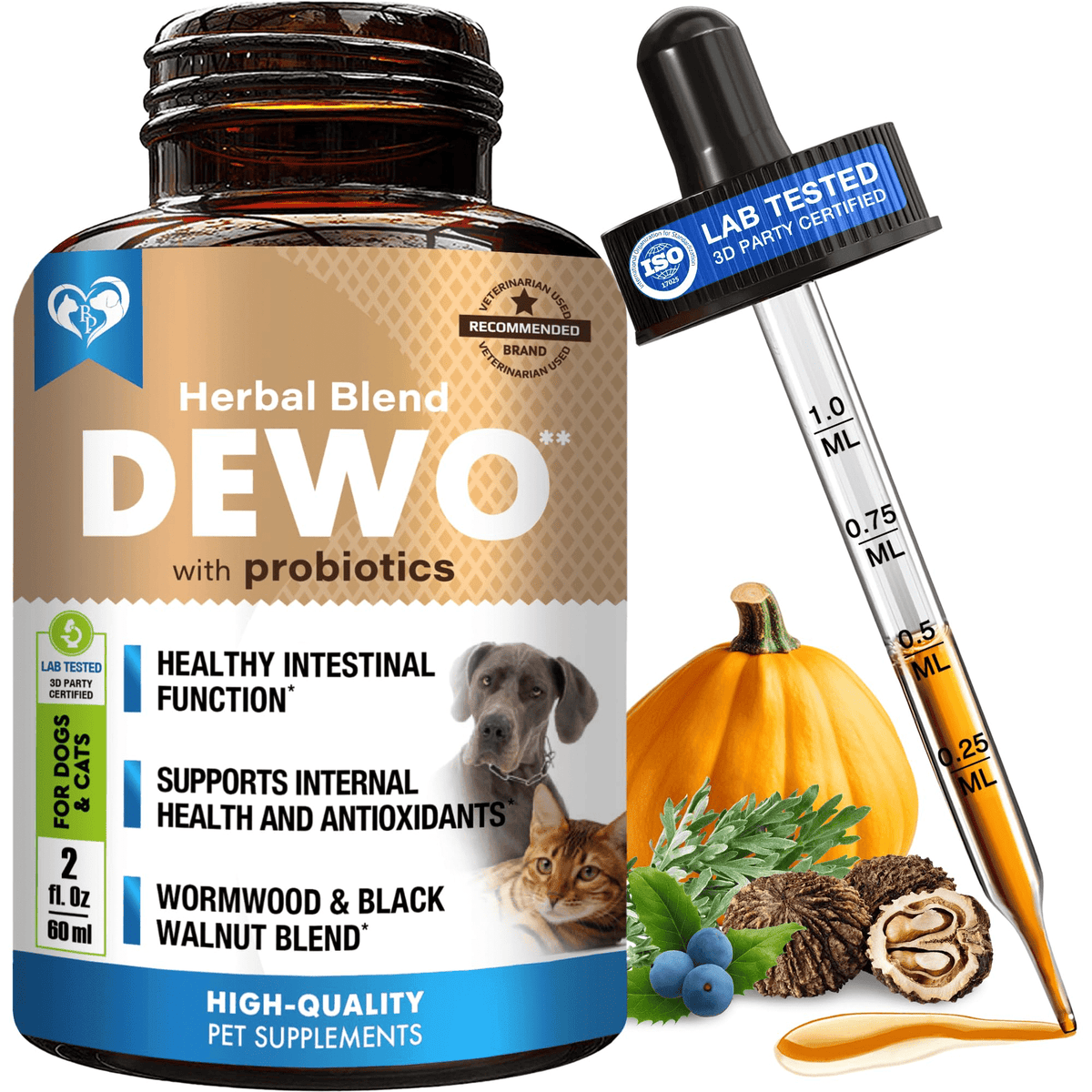 Natural Intestinal Defense for Dogs & Cats – Herbal Cleanse with Black Walnut, Wormwood & Probiotic – Promotes Healthy Gut & Flora Balance – Advanced Broad Spectrum Formula