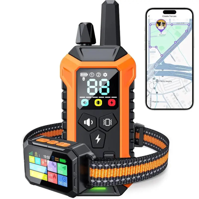 Meowant GPS Track Wireless Dog Fence System with Training Collar, Remote, Free App, 82-7000Ft Range, 3 Training Modes, Waterproof LCD Collar for Dogs over 10Lbs (Outdoor Use)