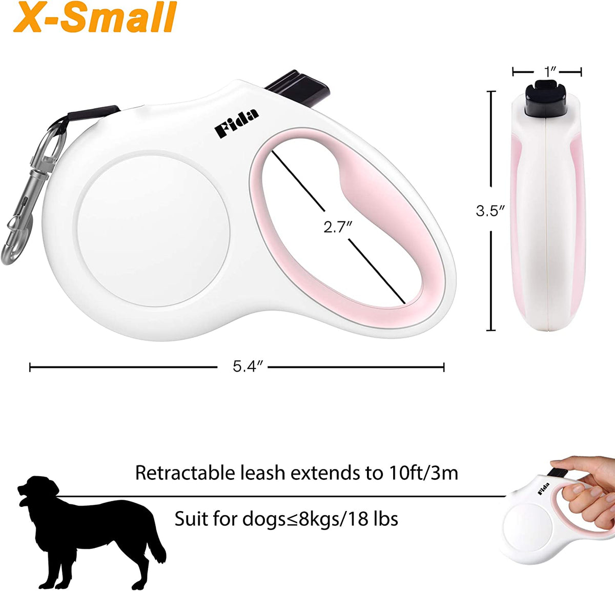Premium 10ft Retractable Dog Leash with Poop Bag Dispenser – Perfect for X-Small Dogs and Cats, Stylish White & Pink Design