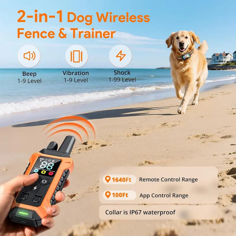 Meowant GPS Track Wireless Dog Fence System with Training Collar, Remote, Free App, 82-7000Ft Range, 3 Training Modes, Waterproof LCD Collar for Dogs over 10Lbs (Outdoor Use)