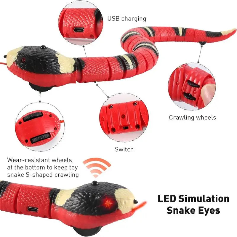 USB Rechargeable Interactive Realistic Smart Sensing Snake Cat Toy - Obstacle-Evading, No Remote Control, Halloween Prank Prop, Great Gift for Indoor Cats & Dogs, Pink