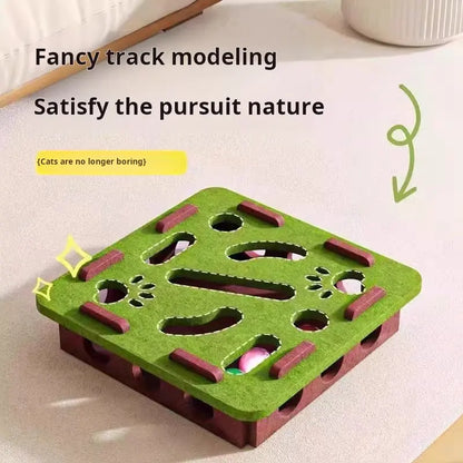 Cgreen Maze Ball Cat Toy - Felt Surface, Animal Print Play Track, Chaser Ball, Universal Size Exercise Aid, Boredom Relief Toy for Indoor Kittens