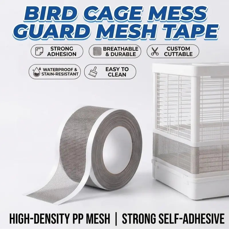 Bird Cage Seed Guard Mesh Tape, Self-Adhesive PP Mesh for Small-Medium Birds, Clean Floors & Contain Debris