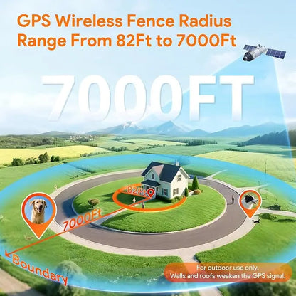 Meowant GPS Track Wireless Dog Fence System with Training Collar, Remote, Free App, 82-7000Ft Range, 3 Training Modes, Waterproof LCD Collar for Dogs over 10Lbs (Outdoor Use)