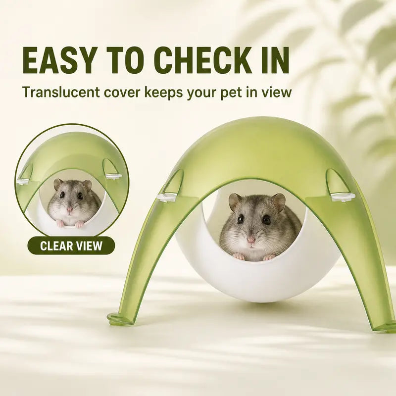 TUFFYUKI Plastic Hamster Hideout House for Cages, Translucent Easy-To-Observe Space Pod with Wide Entrance, Curved Cozy Shelter, Stable Anti-Slip Feet, Small Animal Habitat Accessory for Dwarf/Syrian Hamsters