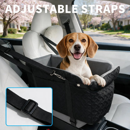 Soft Fabric Paw Print Dog Car Booster Seat - Armrest-Mount, Portable Pet Basket, Safe Travel Carrier Bed for Small-Medium Dogs
