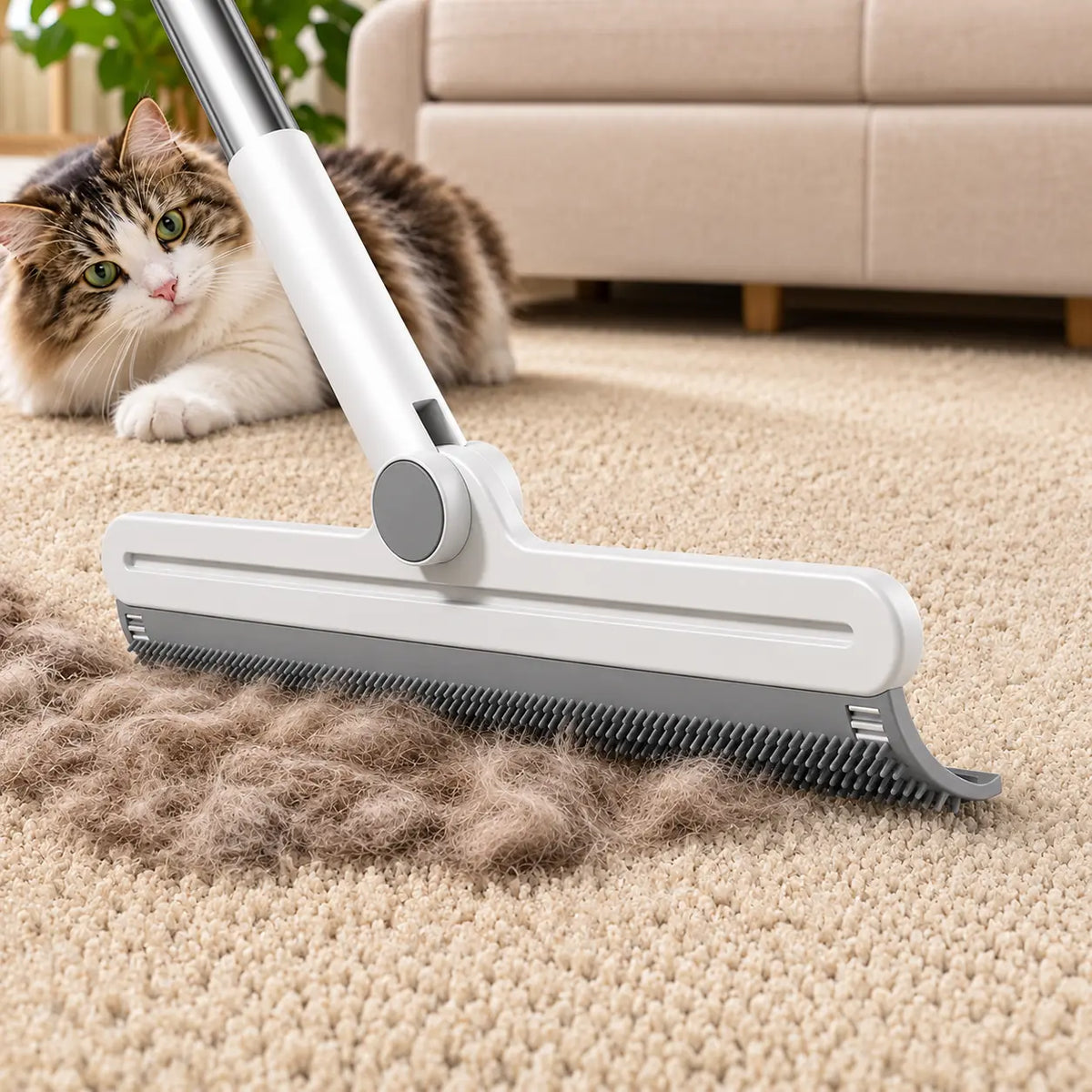 Pet Hair Remover Rake/Scraper, 180° Rotating Pet Hair Remover Broom, Reusable Wet Dry Squeegee, Silicone Scrubber for Carpet, Couch, Hardwood Floors,Bathroom and Pet Areas, Lint Roller Alternative for Rugs, Beds, Mats & Furniture